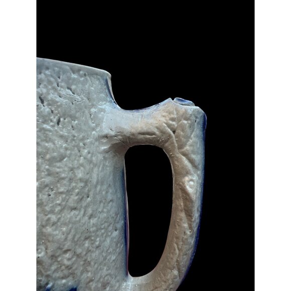 Antique Blue & White Relief Pitcher With Floral & Woman Design - Picture 5 of 10